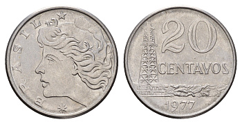 Бразилия 20 сентаво 1977 KM 579.1a нержавеющая сталь UNC 4561-337