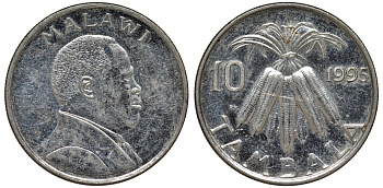 Малави 10 тамбала 1995 кукуруза KM 27 никелированная сталь 4163-1151