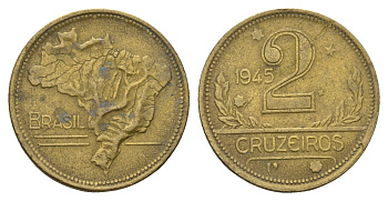 Бразилия 2 крузейро 1945 KM 559 алюминиевая бронза 4556-1226