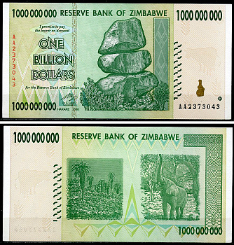Зимбабве 1000000000 долларов (миллиард) 2008 камни Чиремба, алоэ, слон Pick 83  бумага  UNC (пресс) 449-104-3