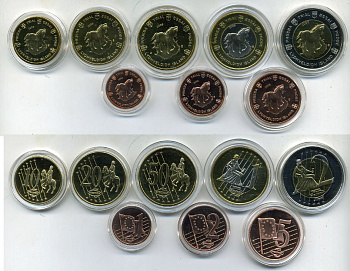 ИСЛАНДИЯ НАБОР ИЗ 8 МОНЕТ 2005 ЕВРОПРОБНИКИ (крупный формат) СЕРТИФИКАТ, КАПСУЛЫ, ЖИВОТНЫЕ, КОНЬ биметалл PROOF 06-081-8