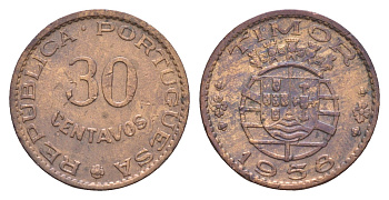 Португальский Тимор 30 сентаво 1958 год-тип KM 11 бронза 413-1341
