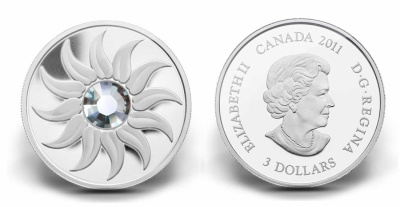 Канада 3 доллара 2011 на день рождения, апрель, камень месяца диамант KM NEW серебро PROOF 4-3-4-29