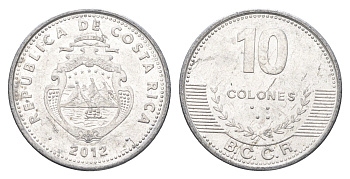 Коста-Рика 10 колонов 2012 KM 228b алюминий 4663-1012