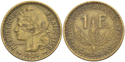 Французский Камерун 1 франк 1926 (а), монетный двор Париж KM 2 алюминиевая бронза 4681-136