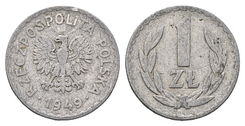 Польша 1 злотый 1949 Y 45a алюминий 4637-1043