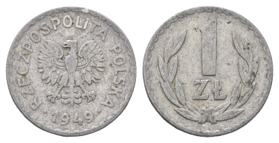 Польша 1 злотый 1949 Y 45a алюминий 4637-1043
