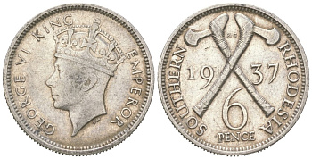 Южная Родезия 6 пенсов 1937 Георг VI (1936-1952) KM 10 серебро 4617-133