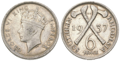 Южная Родезия 6 пенсов 1937 Георг VI (1936-1952) KM 10 серебро 4617-133