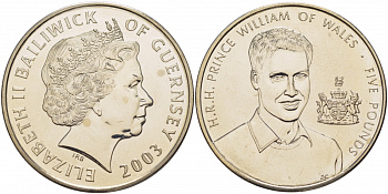 Гернси 5 фунтов 2003 принц Вильям KM 143 медно-никель UNC 04-092-23