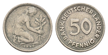 ФРГ 50 пфеннигов 1949 J KM 104, J. 379 медно-никель 4685-332