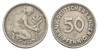 ФРГ 50 пфеннигов 1949 J KM 104, J. 379 медно-никель 4685-332