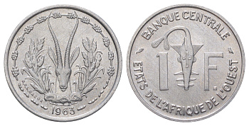 Западная Африка (BCEAO) 1 франк 1963 KM 3.2 алюминий UNC 4606-1252