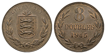Гернси 8 даблов (дублей) 1945 KM 14 бронза 4593-922