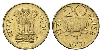 Индия 20 пайс 1971 KM 41 никель латунь UNC 4686-1056