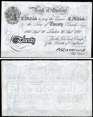Англия 20 фунтов 1930 Лондон, 20 сентября, Операция "Бернхард", фальшивка в ущерб денежному обращению PW № RB172, Pick 337 a  бумага   444-56-1-1