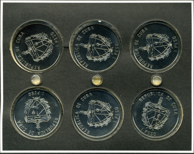 Куба набор из 6 монет по 1 песо 1994 серия карибская фауна эмаль KM 439,460,466.1,467.1,497, 498.1 UNC 7-4-1-28