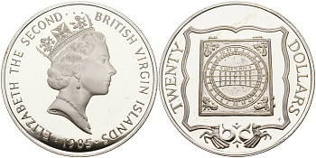 Британские Виргинские острова 20 долларов 1985 солнечные часы KM 58 серебро  PROOF  1095-2-52