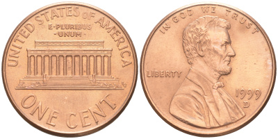 США 1 цент 1999 D, Авраам Линкольн KM 201b цинк плакированный медью 188-344