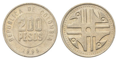 Колумбия 200 песо 1995 KM 287 медь цинк никель 4698-227