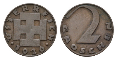 Австрия 2 гроша 1926 KM 2837 бронза 4669-658