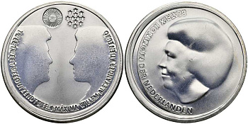 Нидерланды 10 евро 2002 королевская свадьба Виллема-Александра и принцессы Максимы KM 243 серебро UNC 650-1113