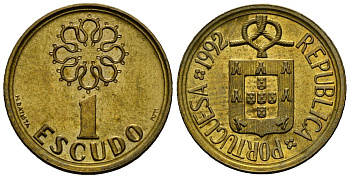 Португалия 1 эскудо 1992 KM 631 никель латунь 4164-1122