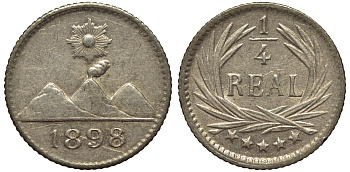 Гватемала 1/4 реала 1898 5 звезд, Испанское правление KM 162 серебро 4532-1214