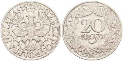 Польша 20 грошей 1923 w KM 12, Parchimowicz 105 никель 4516-232