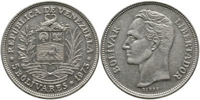 Венесуэла 5 боливаров 1973 Симон Боливар KM 44 никель 4521-1026