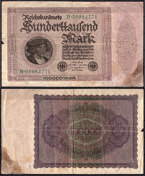 Германия 100000 марок 1923 Pick 83 a бумага 2192-28-1-1