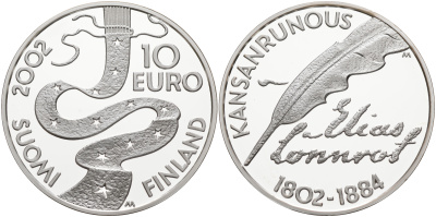 Финляндия 10 евро 2002 Элиас Леннрот, лингвист KM 108 серебро PROOF 11-203-31