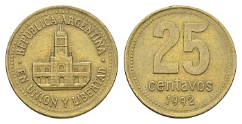 Аргентина 25 сентаво 1992 ратуша Буэнос-Айреса KM 110.1 алюминиевая бронза 4663-556