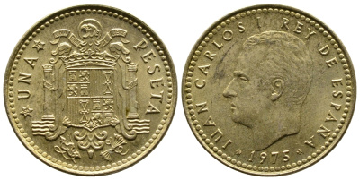 Испания 1 песета 1975 (78) Хуан Карлос I (1975-2014) KM 806 алюминиевая бронза 4110-1426