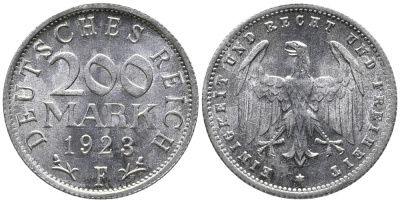 ГЕРМАНИЯ 200 МАРОК 1923 F KM 35, J. 304 алюминий 24-845