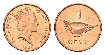 Соломоновы Острова 1 цент 1996 KM 24 сталь плакированная бронзой UNC 4627-864