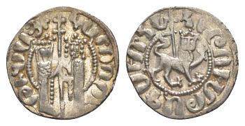 Киликийская Армения трам 1226-1271 Хетум I и царица Забель, держат крест/лев с патриаршим крестом  серебро    1516-322
