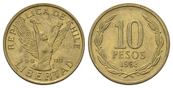 Чили 10 песо 1982 KM 218 латунь UNC 4155-135