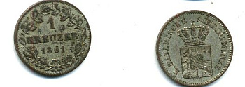 Бавария 1 крейцер 1861 Максимилиан II (1848-1864) KM 473 серебро 00-00