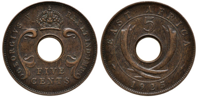 Британская Восточная Африка 5 центов 1925 Георг V (1910-1936) KM 18 бронза 4557-1131