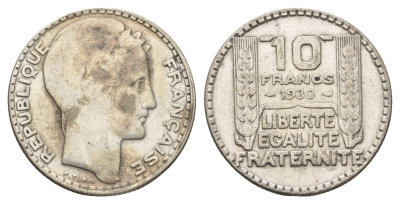 Франция 10 франков 1930 KM 878 серебро 93-332