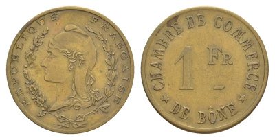 Бон, Алжир торговый жетон 1 франк ND (1915) Торговая палата KM TnB7 латунь 1524-921