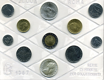 Италия госнабор из 11 монет 1985 150 лет со дня смерти Джакомо Леопарди KM MS 18 серебро UNC 7-5-1-2