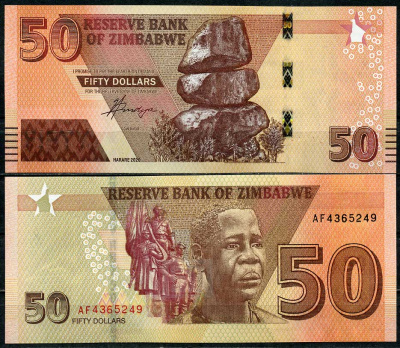 Зимбабве 50 долларов 2020 памятник неизвестному солдату, Мбуя Неханда Pick 105 a  бумага  UNC (пресс) 448-7-1