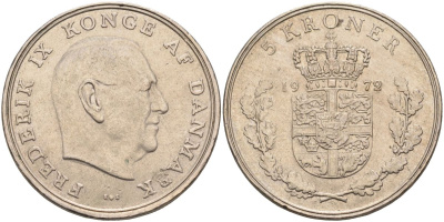 Дания 5 крон 1972 Фредерик IX (1947-1972) KM 853.1 медно-никель 4368-435