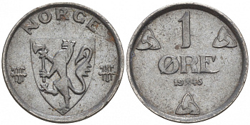 НОРВЕГИЯ 1 ЭРЕ 1945 ХОКОН VII KM 387 железо 44-1012