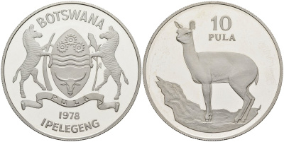 Ботсвана 10 пула 1978 серия защита окружающей среды, антилопа-прыгун, тираж 4088 экз. KM 12 серебро PROOF 04-320-25