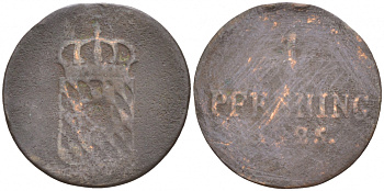 Бавария 1 пфенниг 1825 KM 341 медь 73-653