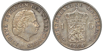 Нидерландские Антилы 1 гульден 1964 Юлиана (1948-1980) KM 2 серебро 36-746