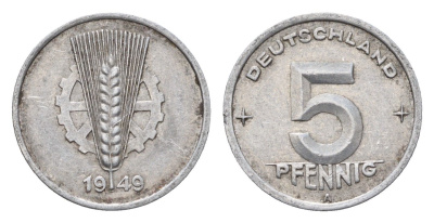 ГДР 5 пфеннигов 1949 A KM 2 алюминий 4684-248